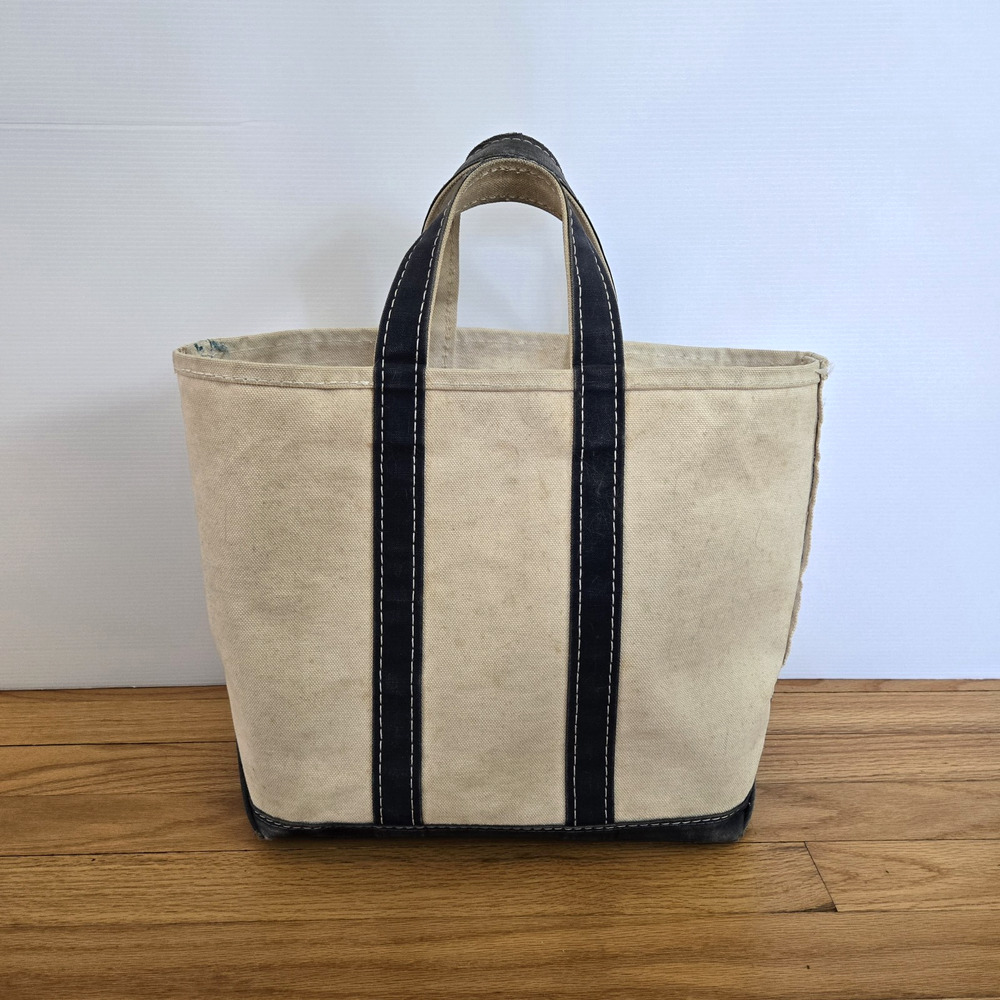 Vintage LL Bean Boat And Tote Sawtooth Label Navy Blue Cream Distressed 70s/80s